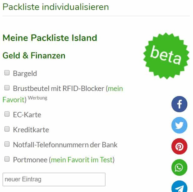 packliste individualisieren